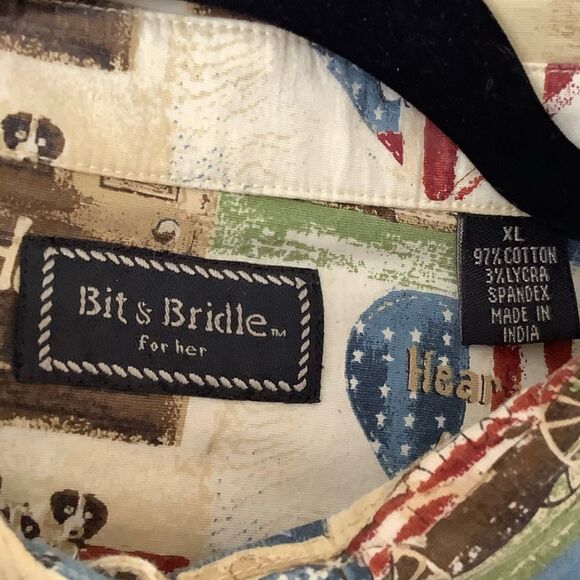 Bit & Bridle Cottagecore Americana Western Country Cowgirl Rodeo Button Down Top - Picture 5 of 12